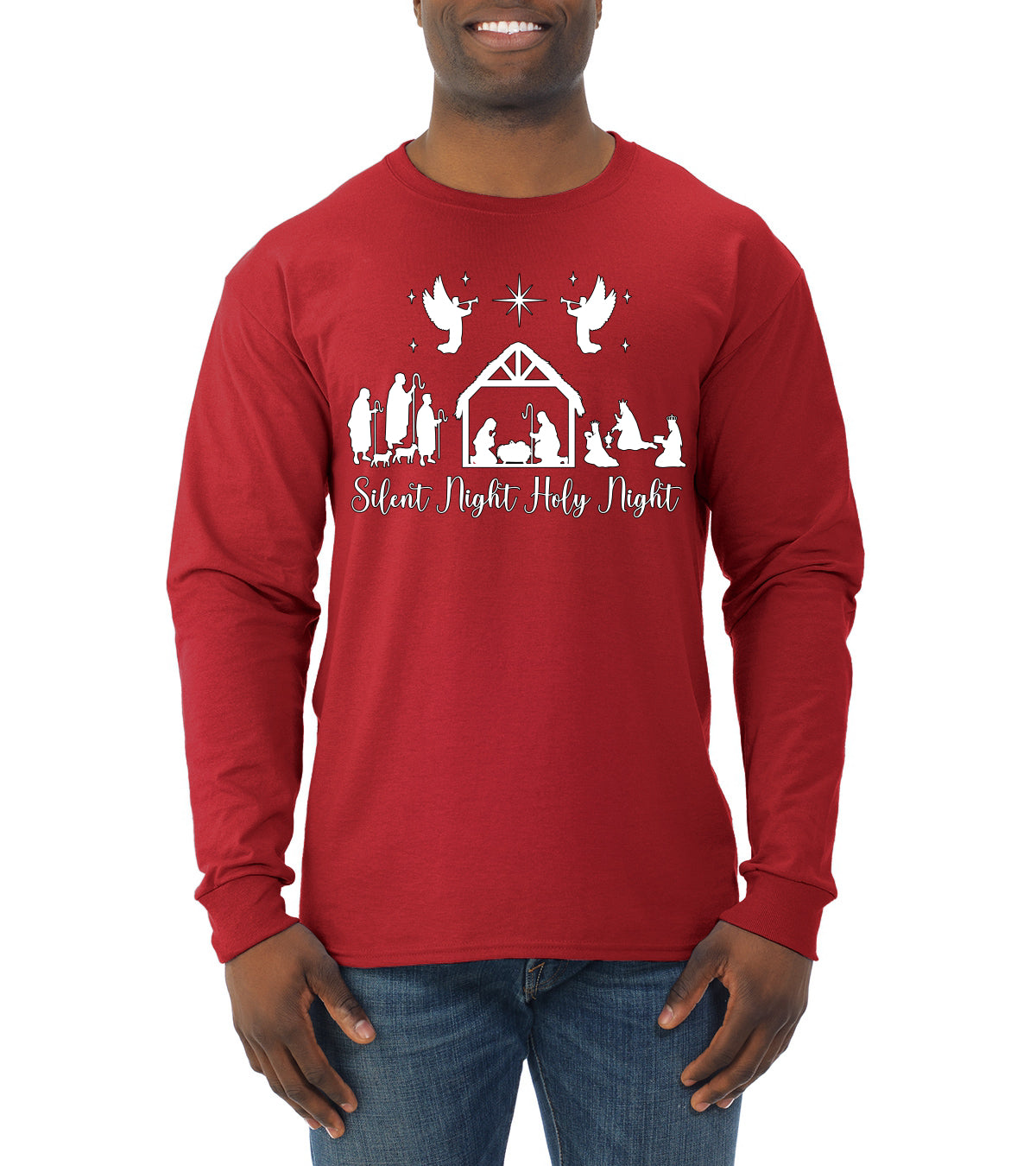 Silent Night Holy Night Religious Jesus Ugly Christmas Sweater, Christmas Gifts, Funny Xmas Gift Idea, Mens Long Sleeve Shirt