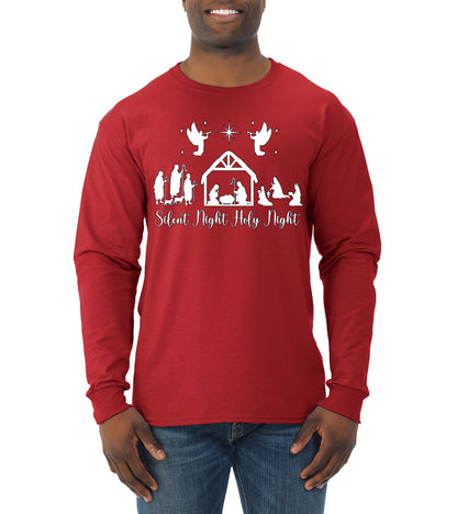 Silent Night Holy Night Religious Jesus Ugly Christmas Sweater, Christmas Gifts, Funny Xmas Gift Idea, Mens Long Sleeve Shirt