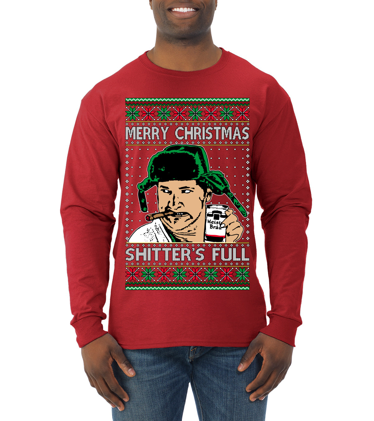 Shitter's Full Cousin Eddie Christmas Family Vacation Ugly Christmas Sweater, Christmas Gifts, Funny Xmas Gift Idea, Mens Long Sleeve Shirt