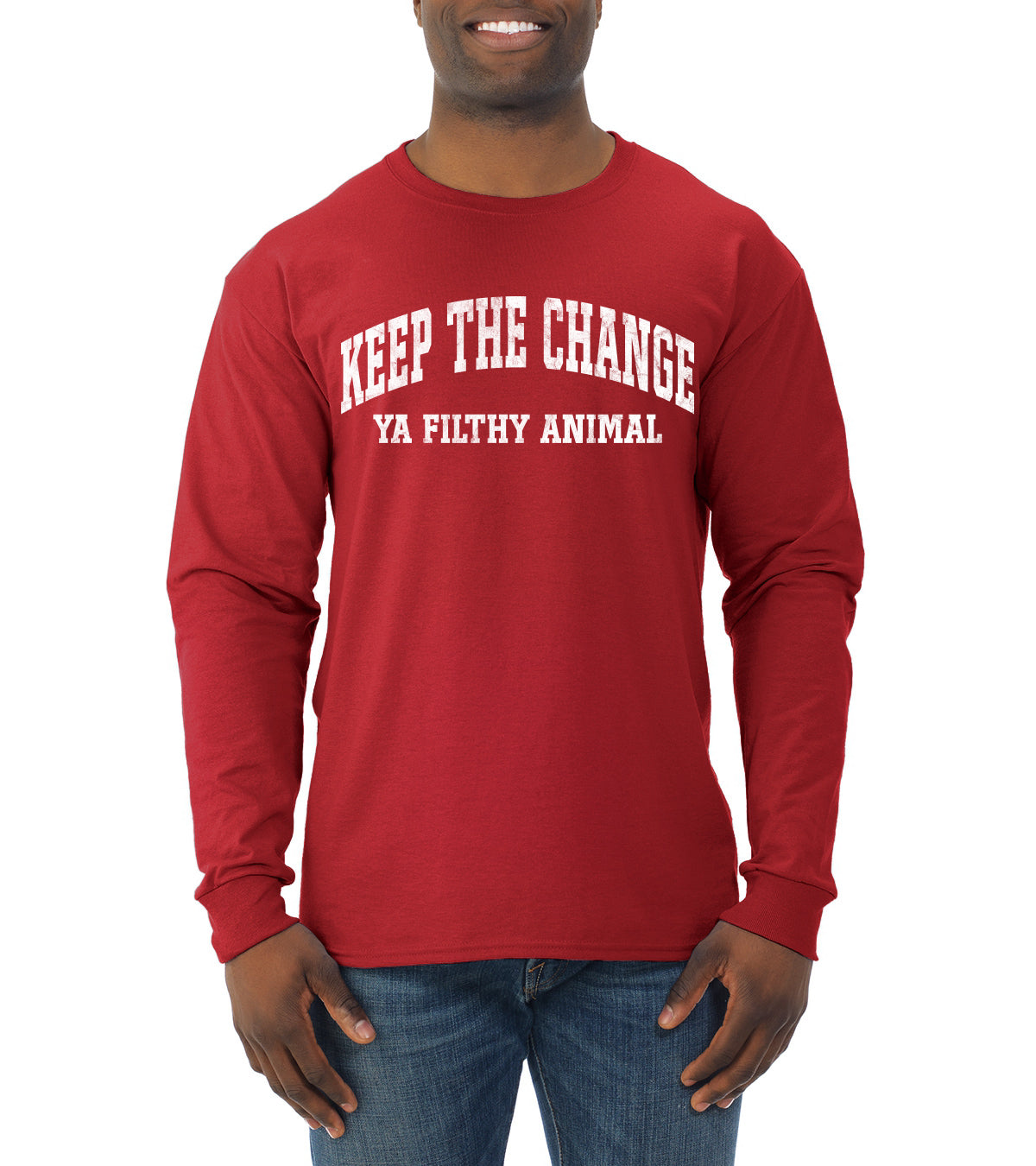 Vintage Movie Quote Keep The Change Filthy Animal, Christmas Gifts, Funny Xmas Gift Idea, Ugly Christmas Sweater Mens Long Sleeve Shirt