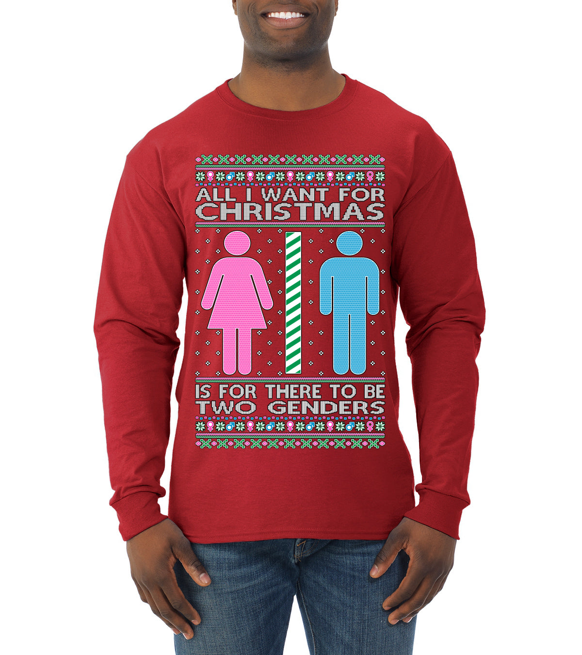 Two Genders For Christmas is All I Want, Christmas Gifts, Funny Xmas Gift Idea Ugly Christmas Sweater Mens Long Sleeve Shirt