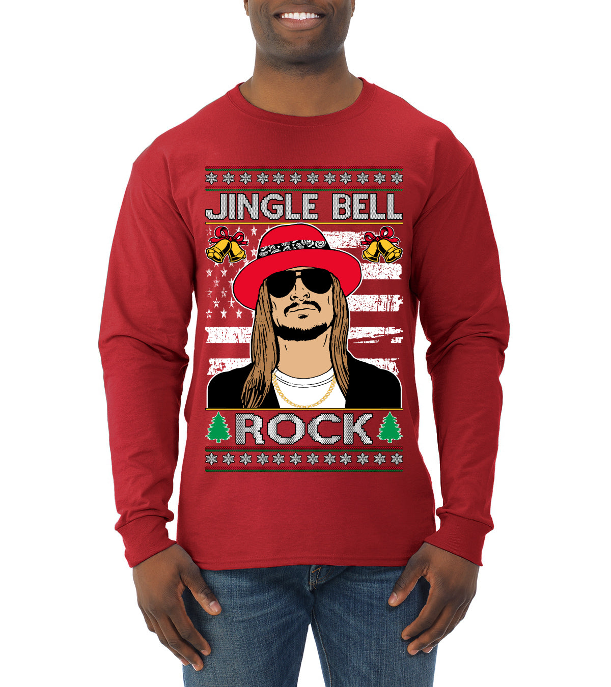 Kid RapperJingle Bell Rock  Country Music, Christmas Gifts, Funny Xmas Gift Idea Ugly Christmas Sweater Mens Long Sleeve Shirt