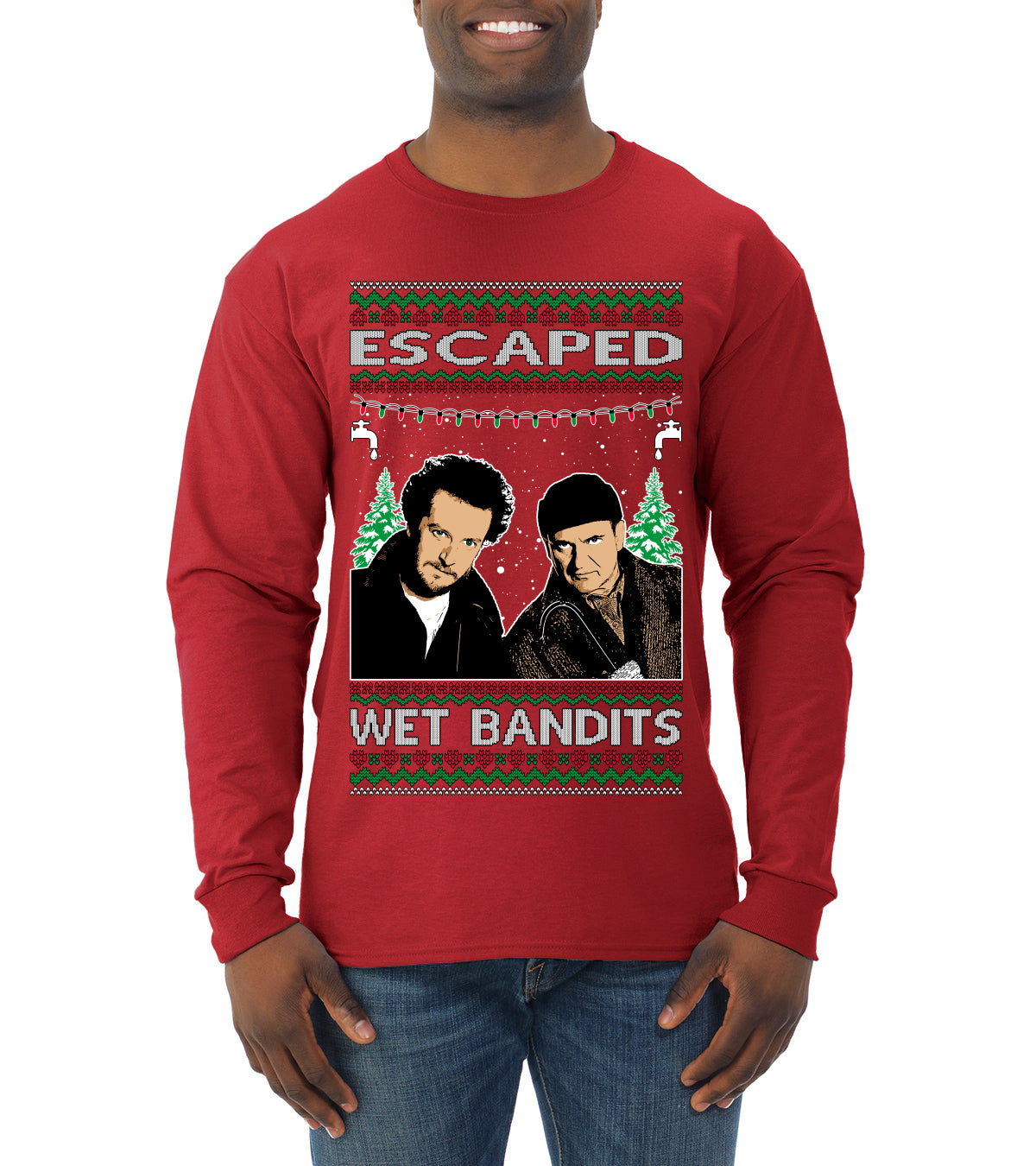 Escaped Bandits Classic Home Holiday Movie, Christmas Gifts, Funny Xmas Gift Idea, Ugly Christmas Sweater Mens Long Sleeve Shirt