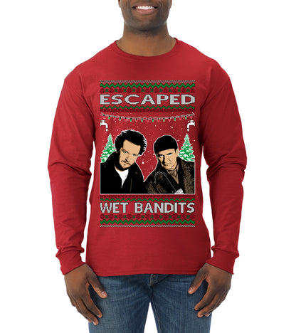 Escaped Bandits Classic Home Holiday Movie, Christmas Gifts, Funny Xmas Gift Idea, Ugly Christmas Sweater Mens Long Sleeve Shirt