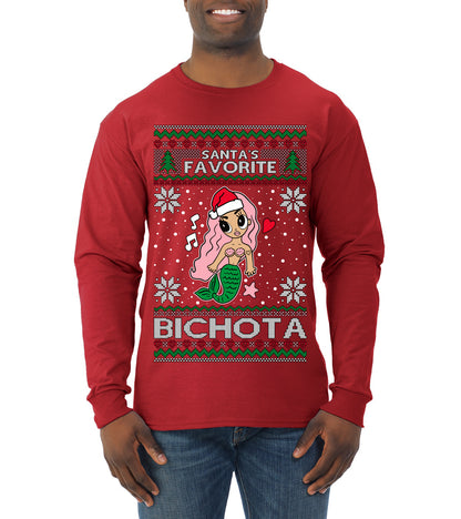 Christmas Karol Santa's Favorite Bichota, Christmas Gifts, Funny Xmas Gift Idea, Ugly Christmas Sweater Mens Long Sleeve Shirt