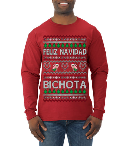 Feliz Navidad Bichota, Christmas Gifts, Funny Xmas Gift Idea, Ugly Christmas Sweater Mens Long Sleeve Shirt
