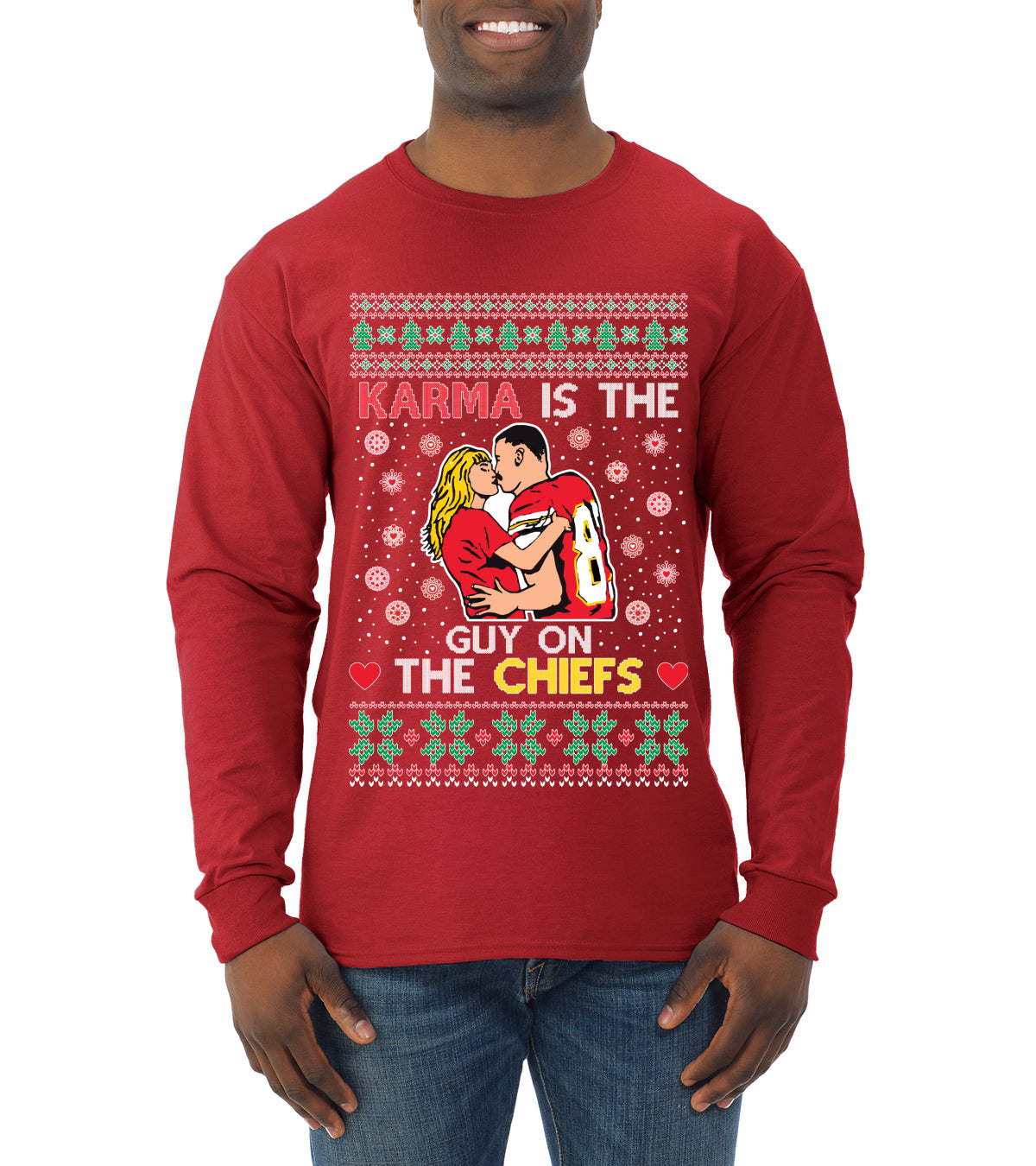 Karma is the Guy on the Football Team, Christmas Gifts, Funny Xmas Gift Idea, Ugly Christmas  Mens Long Sleeve Shirt
