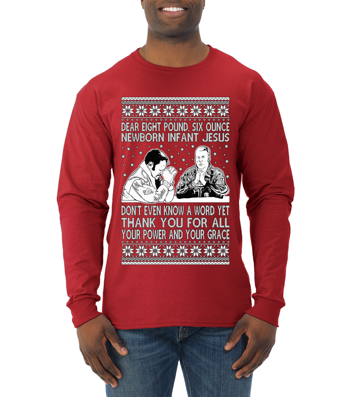 8 Pound 6 Ounce Baby Jesus Shake and Bake, Birthday Jesus,Christmas Gifts, Funny Xmas Gift Idea, Ugly Christmas Sweater Mens Long Sleeve Shirt