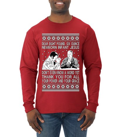 8 Pound 6 Ounce Baby Jesus Shake and Bake, Birthday Jesus,Christmas Gifts, Funny Xmas Gift Idea, Ugly Christmas Sweater Mens Long Sleeve Shirt