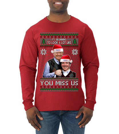 Trump Carlson 24 Beginning To Look Like You Miss Us, Christmas Gifts, Funny Xmas Gift Idea, Ugly Christmas Sweater Mens Long Sleeve Shirt