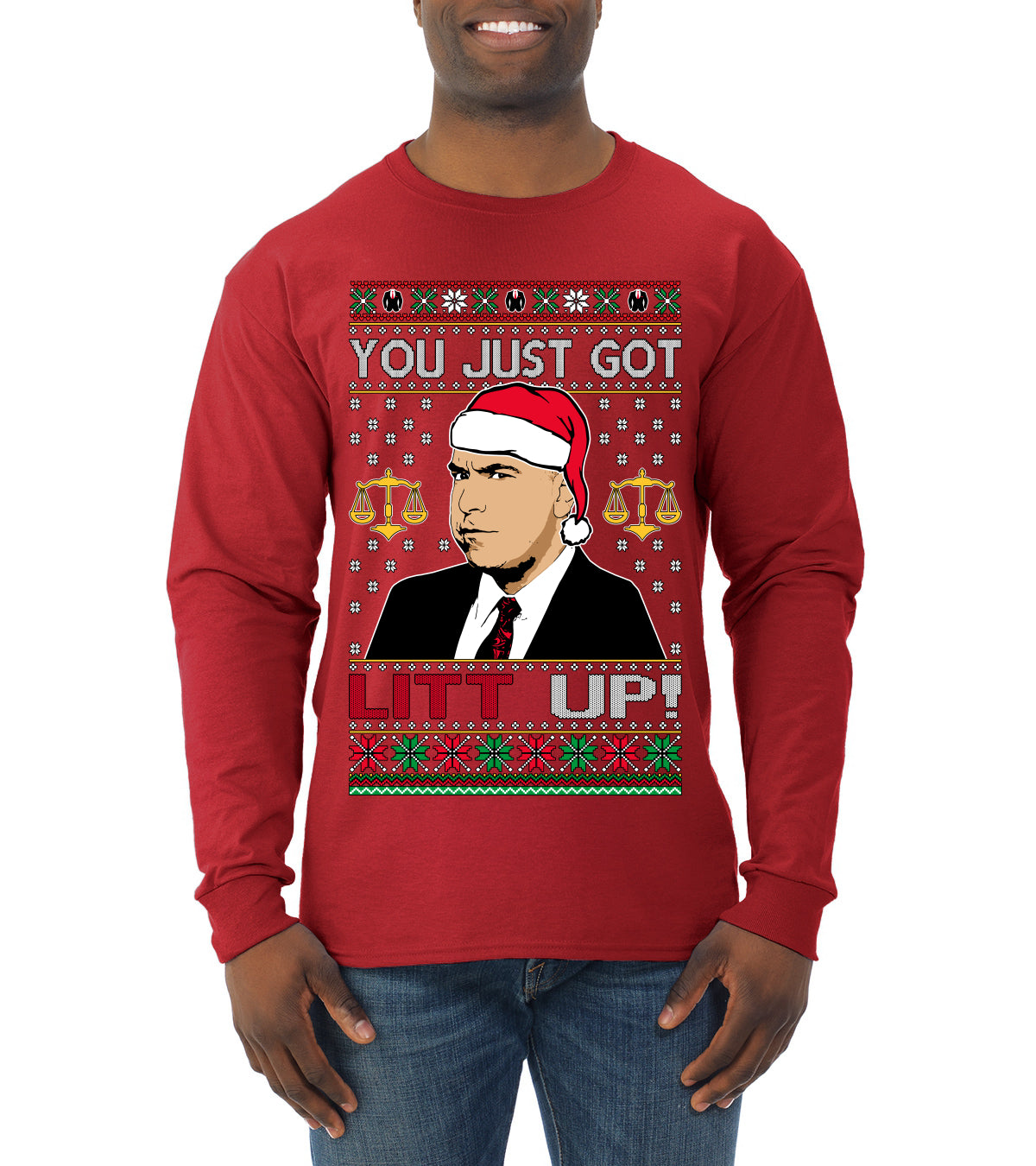 Just Got Litt Up Louis, TV Series, Christmas Gifts, Funny Xmas Gift Idea, Ugly Christmas Sweater Mens Long Sleeve Shirt