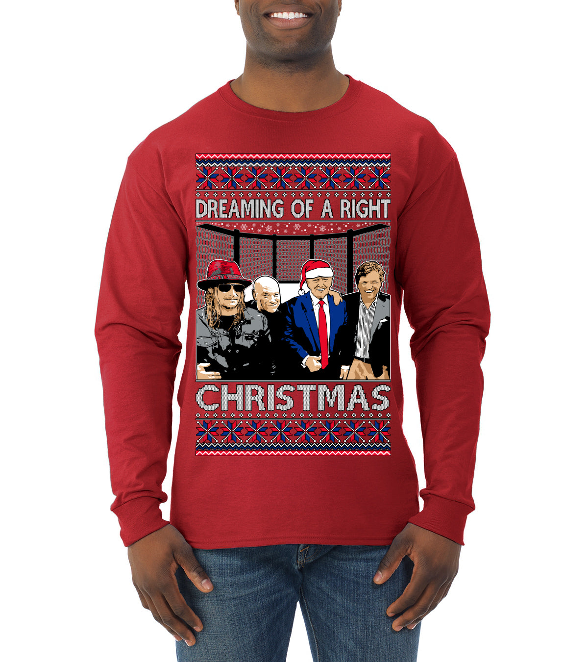 Dreaming Of A Right Christmas, Trump 2024 ,  , Christmas Gifts, Funny Xmas Gift Idea, Ugly Christmas Sweater Mens Long Sleeve Shirt