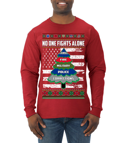 No One Fights Alone, The Heroes,  Christmas Gifts, Funny Xmas Gift Idea, Ugly Christmas Sweater Mens Long Sleeve Shirt