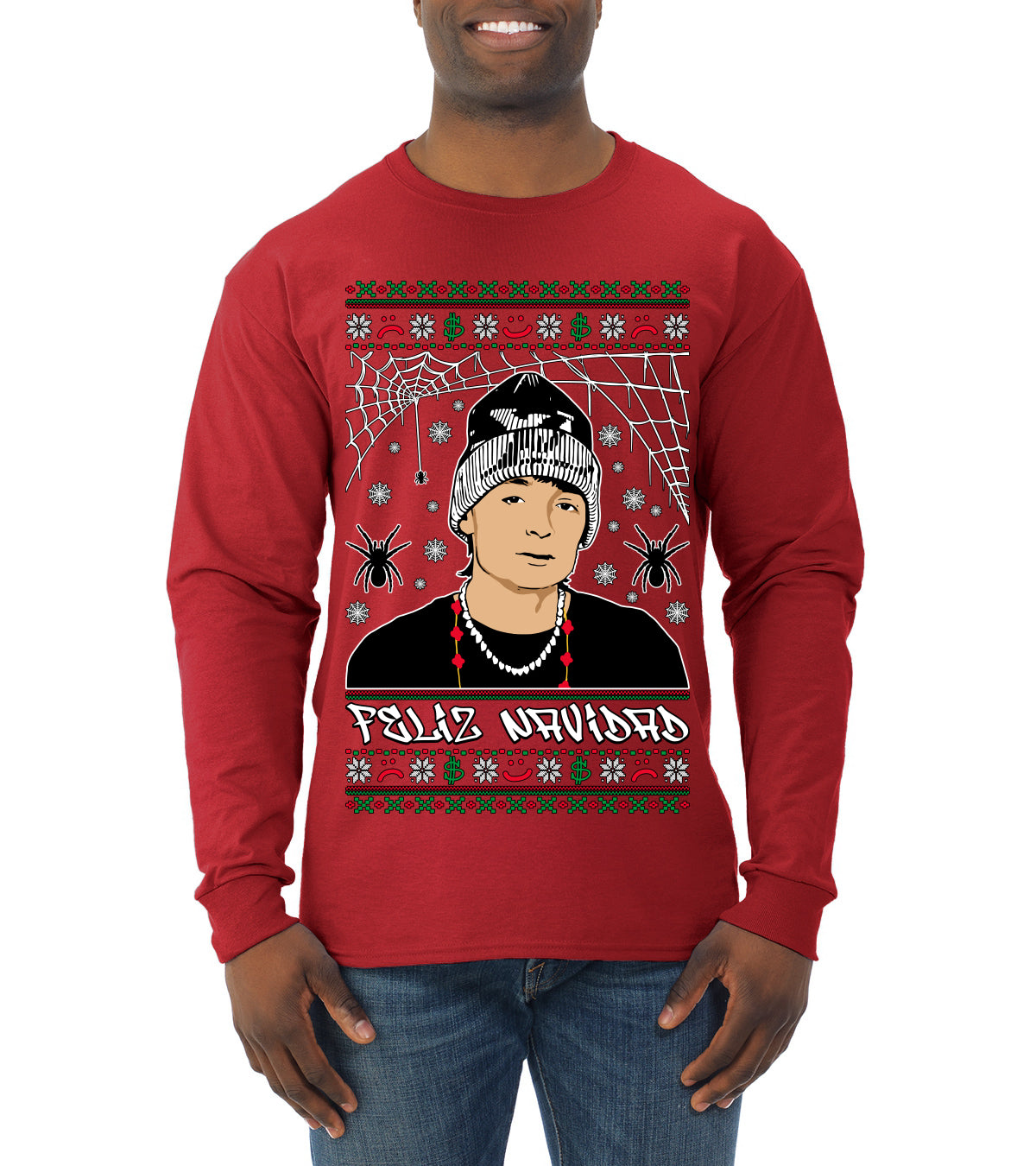 Peso Feliz Navidad Pluma, Feliz Navidad,  Christmas Gifts, Funny Xmas Gift Idea, Ugly Christmas Sweater Mens Long Sleeve Shirt