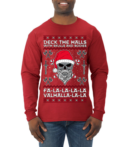 Valhalla Deck The Halls With Skulls & Bodies Movie Xmas Shirt, Christmas Gifts, Funny Xmas Gift Idea, Ugly Christmas Sweater Mens Long Sleeve Shirt