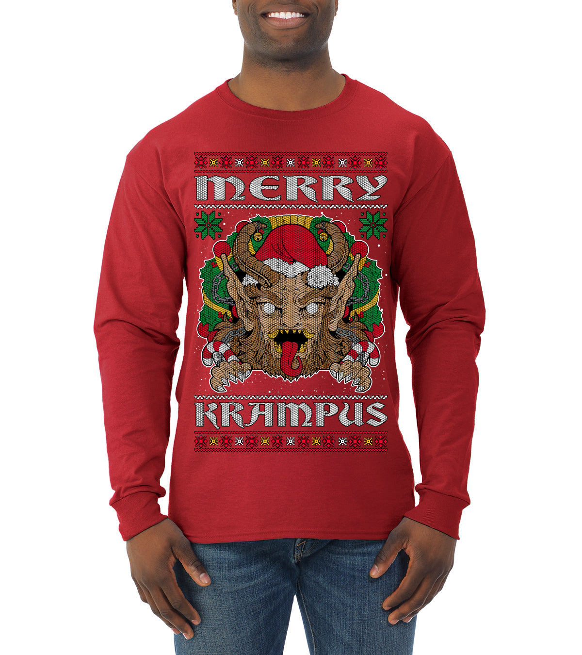 Merry Krampus Scary Xmas Movie, Christmas Gifts, Funny Xmas Gift Idea, Ugly Christmas Sweater Mens Long Sleeve Shirt