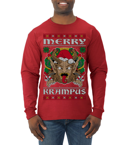 Merry Krampus Scary Xmas Movie, Christmas Gifts, Funny Xmas Gift Idea, Ugly Christmas Sweater Mens Long Sleeve Shirt