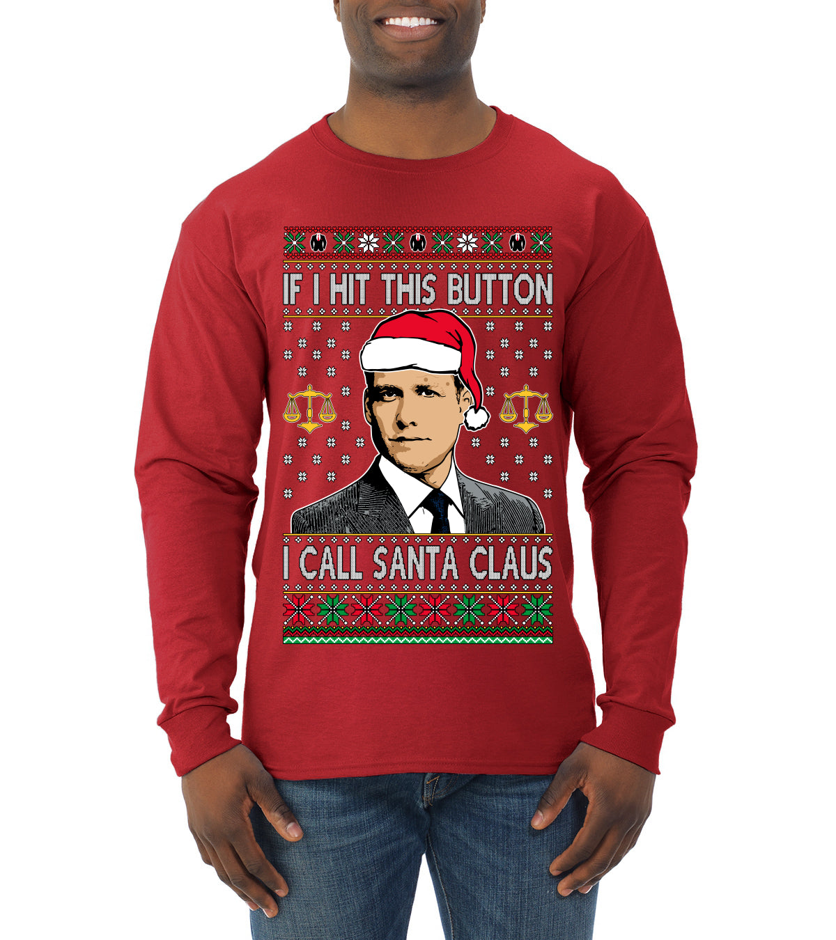 TV Show Parody Harvey Hit This Button I Call Santa Specter, Christmas Gifts, Funny Xmas Gift Idea, Ugly Christmas Sweater Mens Long Sleeve Shirt