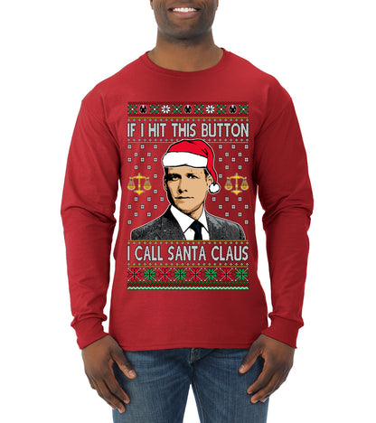 TV Show Parody Harvey Hit This Button I Call Santa Specter, Christmas Gifts, Funny Xmas Gift Idea, Ugly Christmas Sweater Mens Long Sleeve Shirt