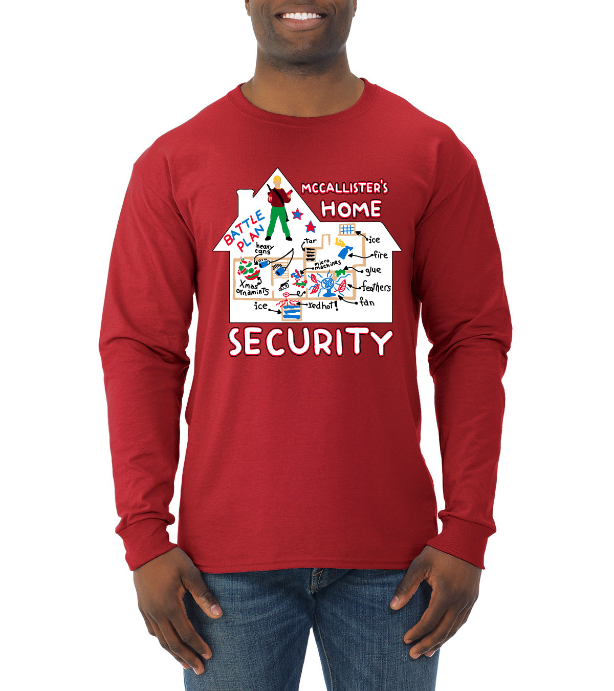 Battle Plans Alone McCallister's Home Security , Christmas Gifts, Funny Xmas Gift Idea, Ugly Christmas Sweater Mens Long Sleeve Shirt