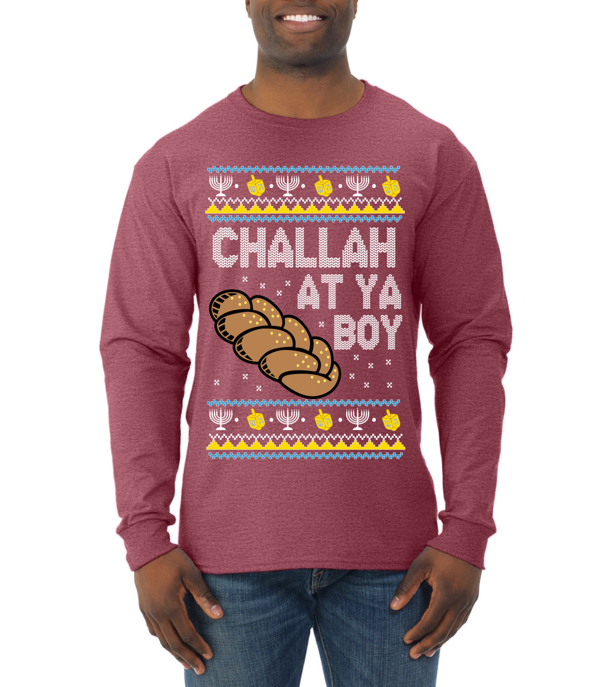 Challah At Ya Boy, Hanukkah Christmas Gifts, Funny Xmas Gift Idea, Ugly Christmas  Mens Long Sleeve Shirt