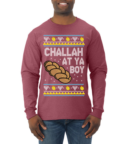 Challah At Ya Boy, Hanukkah Christmas Gifts, Funny Xmas Gift Idea, Ugly Christmas  Mens Long Sleeve Shirt