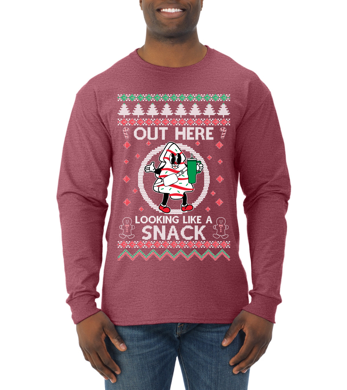 Out Here Looking Like A Snack Cookie, Funny Christmas, Christmas Gifts, Funny Xmas Gift Idea, Ugly Christmas  Mens Long Sleeve Shirt