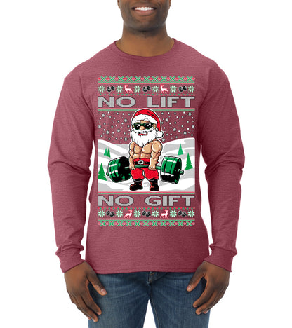 Merry Liftmas No Lift No Gift, Christmas Gifts, Funny Xmas Gift Idea, Ugly Christmas Sweater Mens Long Sleeve Shirt