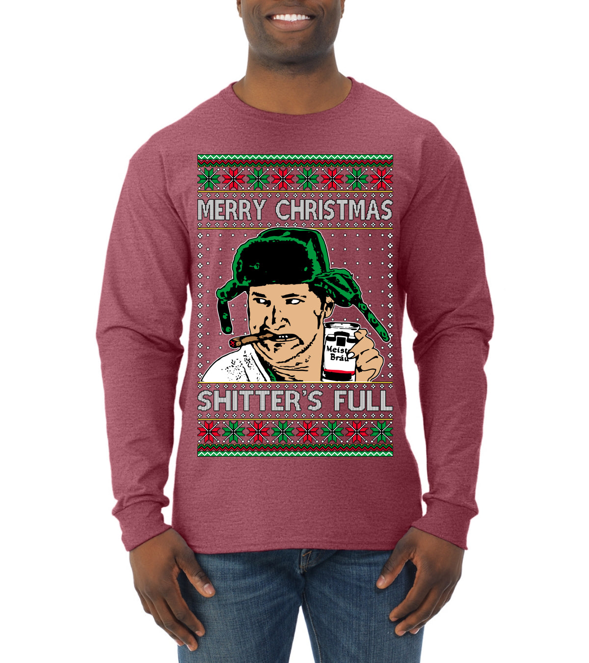 Shitter's Full Cousin Eddie Christmas Family Vacation Ugly Christmas Sweater, Christmas Gifts, Funny Xmas Gift Idea, Mens Long Sleeve Shirt