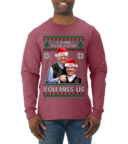 Trump Carlson 24 Beginning To Look Like You Miss Us, Christmas Gifts, Funny Xmas Gift Idea, Ugly Christmas Sweater Mens Long Sleeve Shirt