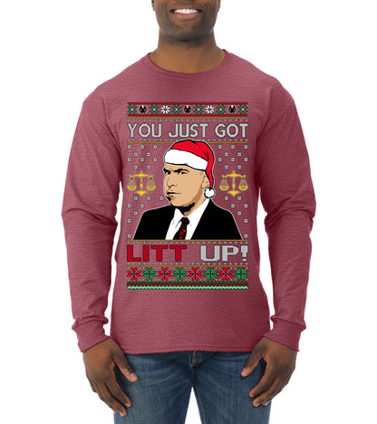 Just Got Litt Up Louis, TV Series, Christmas Gifts, Funny Xmas Gift Idea, Ugly Christmas Sweater Mens Long Sleeve Shirt