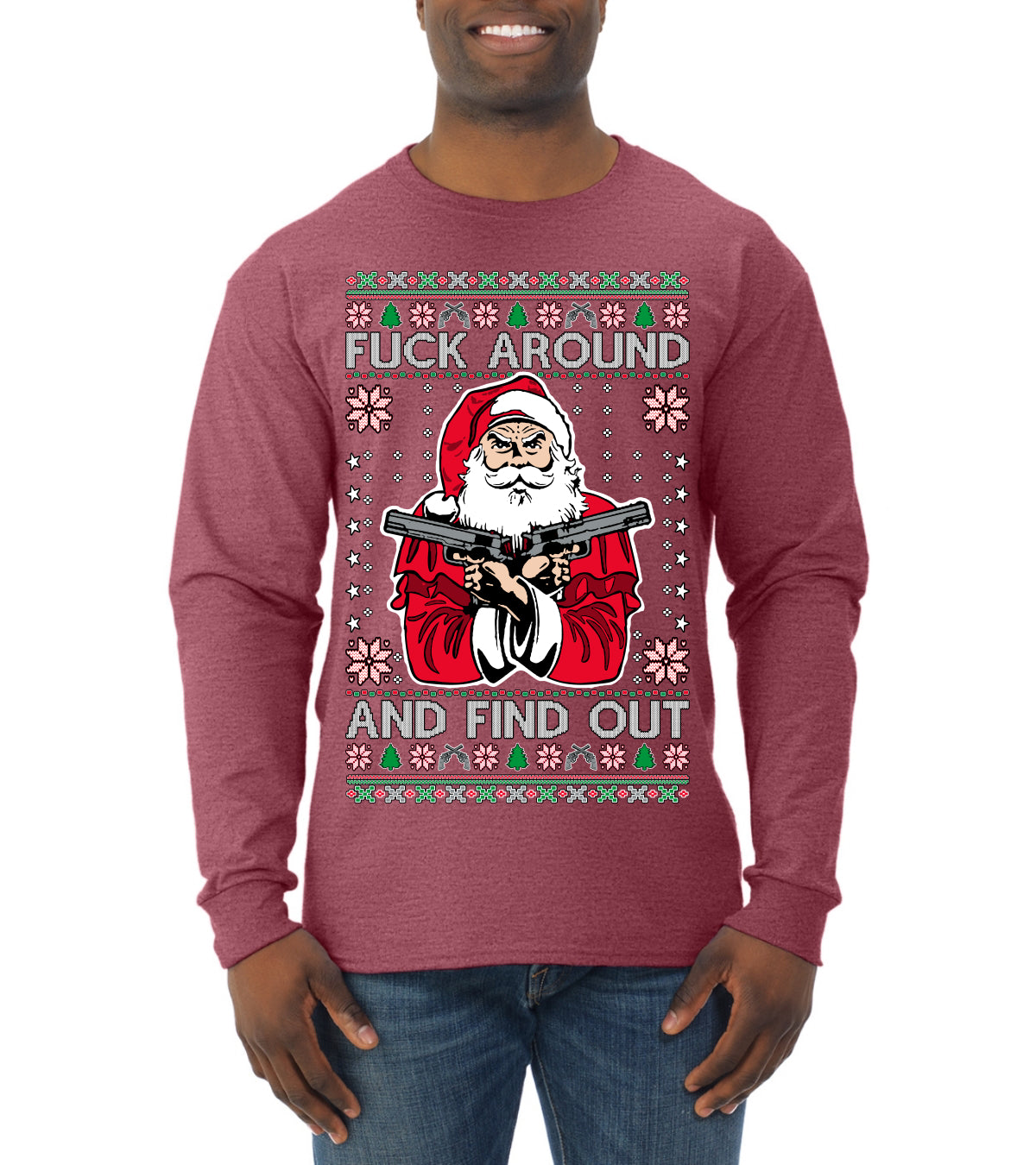 F Around And Find Out Santa, Christmas Gifts, Funny Xmas Gift Idea, Ugly Christmas Sweater Mens Long Sleeve Shirt