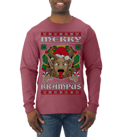 Merry Krampus Scary Xmas Movie, Christmas Gifts, Funny Xmas Gift Idea, Ugly Christmas Sweater Mens Long Sleeve Shirt