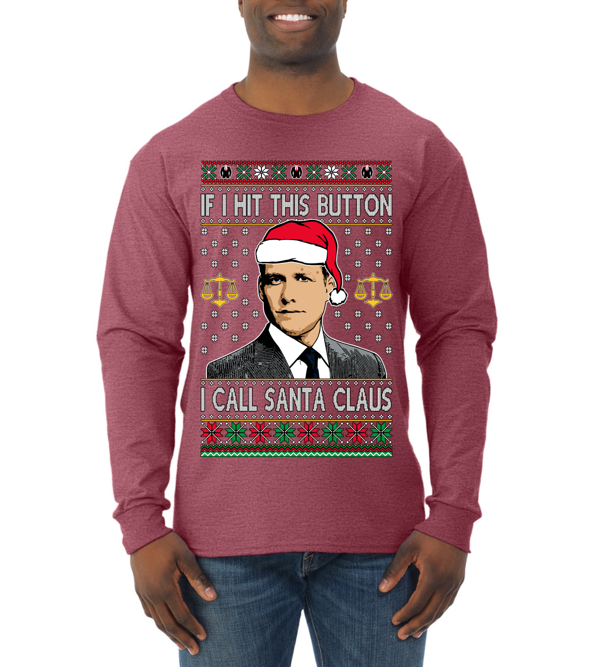 TV Show Parody Harvey Hit This Button I Call Santa Specter, Christmas Gifts, Funny Xmas Gift Idea, Ugly Christmas Sweater Mens Long Sleeve Shirt