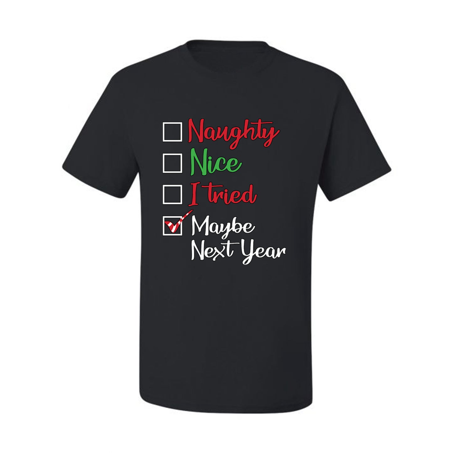 Men's Ugly Christmas  Shirt Naughty Nice I Tried Maybe Next Year Checklist  Ugly Christmas Tshirt Men's Graphic T-Shirt Ugly Christmas  Men's T-Shirt