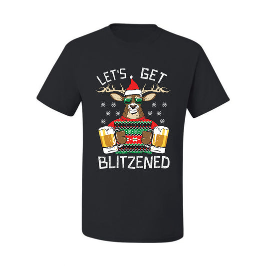 Ugly Xmas Graphic  T-shirt  Lets Get Blitzened Deer With Beer Ugly Christmas T-shirt  Ugly Christmas  Men's T-Shirt