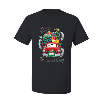 Men's Christmas  Shirt, Merry and Bright Red Car Ugly Christmas Tshirt Men's Graphic T-Shirt Ugly Christmas  Men's T-Shirt