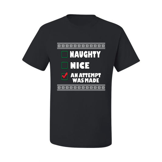 Attempted to be Naughty and Nice Men's Ugly T-shirt for Christmas  Shirt Ugly Christmas T-shirt  Ugly Christmas  Men's T-Shirt