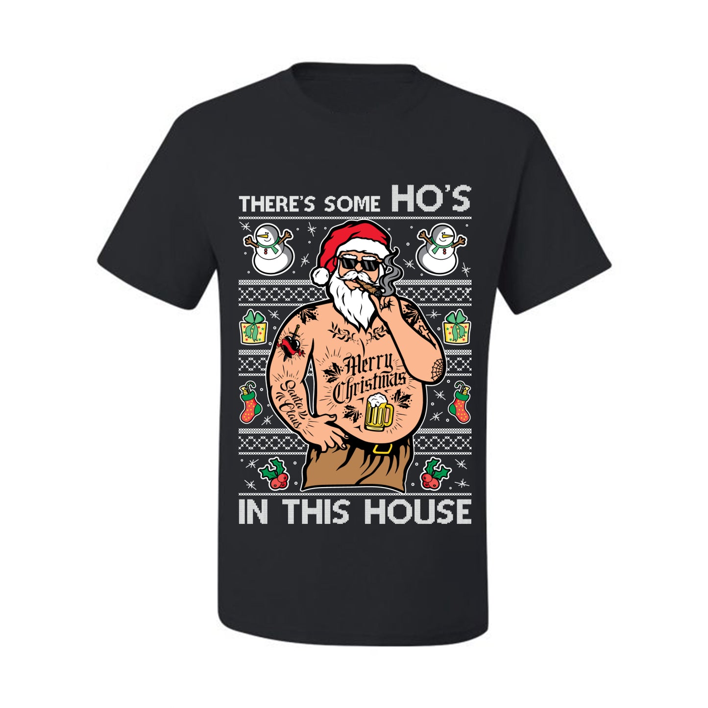 "There's Some Ho's In This House"  Graphic  Ugly Holiday Xmas Tshirt , Wild Bobby Ugly Christmas Tshirt Men's Graphic T-Shirt Ugly Christmas  Men's T-Shirt