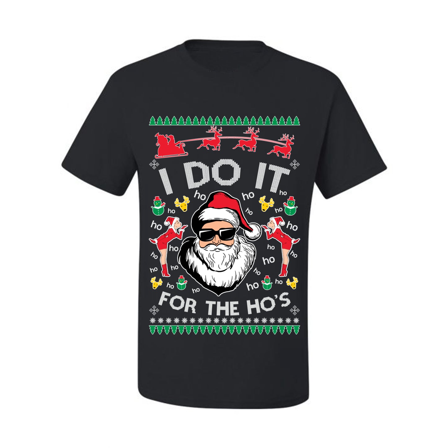 Funny Ugly Xmas Holiday T-shirt Graphic "I do it for the Ho's" Ugly Christmas T-shirt  Ugly Christmas  Men's T-Shirt