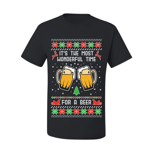 Men's Ugly Christmas Tshirt  Shirt, "It's The Most Wonderful Time for a Beer" Ugly Christmas Tshirt Men's Graphic T-Shirt Ugly Christmas  Men's T-Shirt