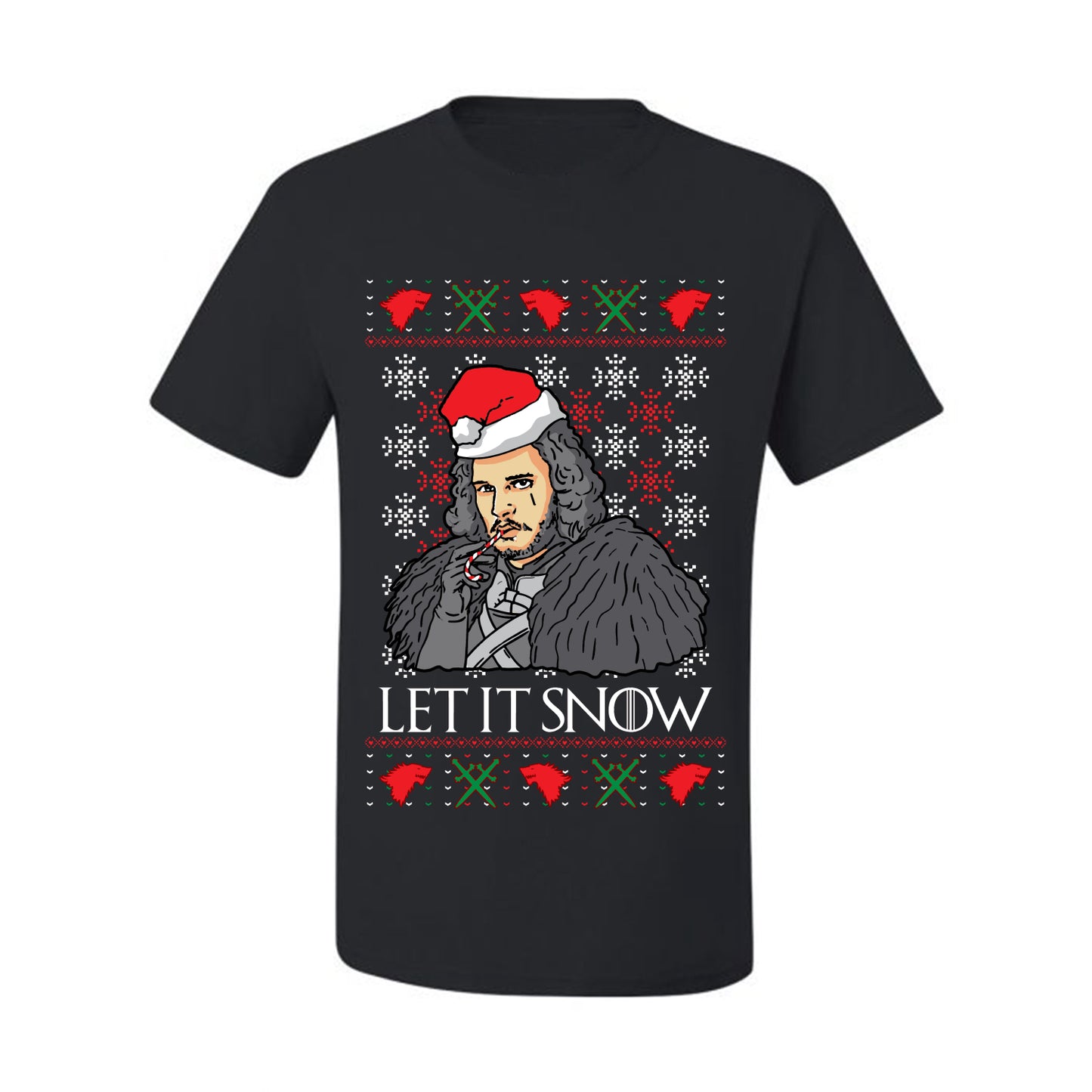 Full Color Men's Ugly Christmas T-shirt T-Shirt GoT "Let It Snow Jon Snow" Ugly Christmas T-shirt  Ugly Christmas  Men's T-Shirt