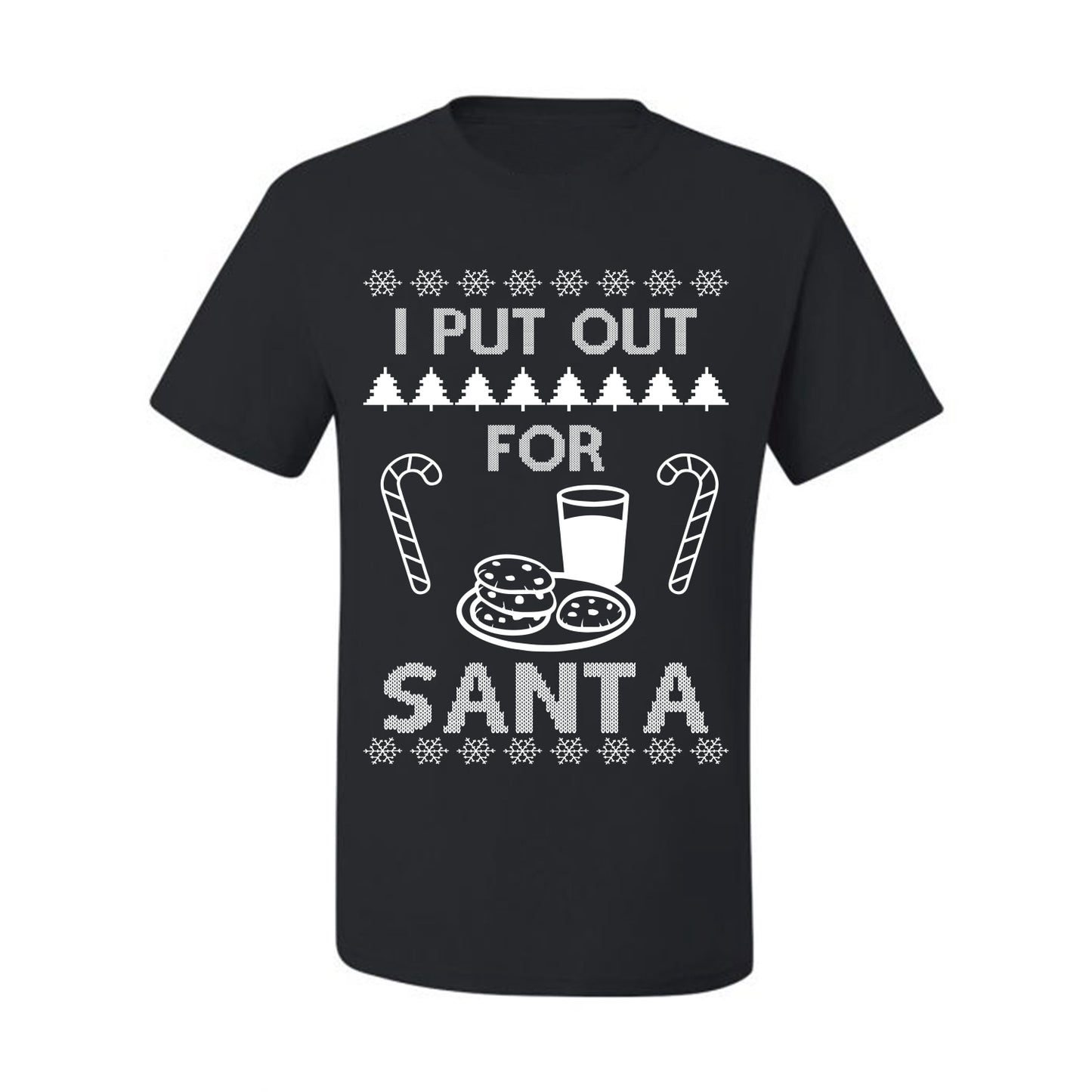 Funny Adult Men's Ugly Holiday Xmas Tshirt, "I Put Out for Santa", Milk Cookies Candy Ugly Christmas Tshirt Men's Graphic T-Shirt Ugly Christmas  Men's T-Shirt