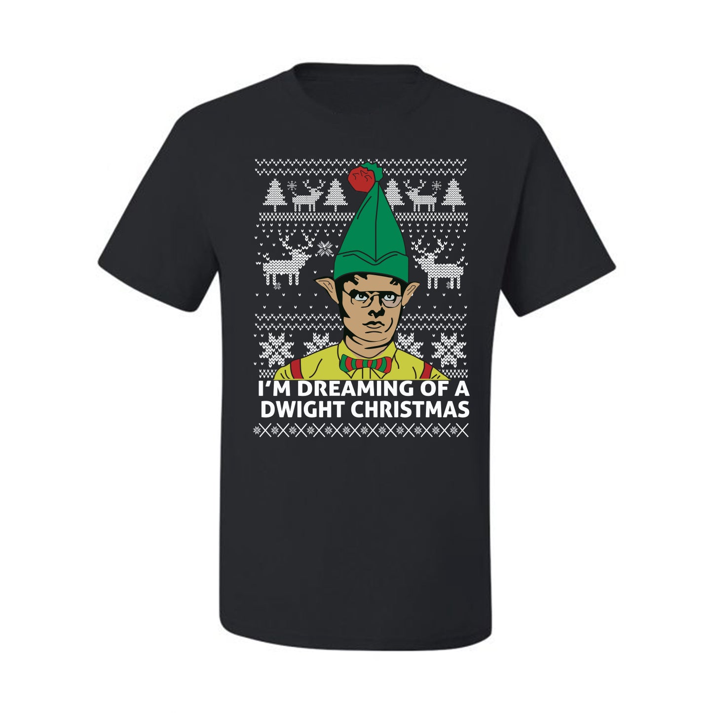 Funny Graphic Shirt Ugly Xmas Holiday T-shirt  The Office Schrute "I'm Dreaming of a Dwight Christmas" Wild Bobby Ugly Christmas T-shirt  Ugly Christmas  Men's T-Shirt
