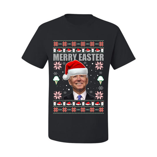 Funny Ugly Xmas Holiday T-shirt  Graphic  Joe Biden Merry Easter Ugly Christmas T-shirt  Ugly Christmas  Men's T-Shirt
