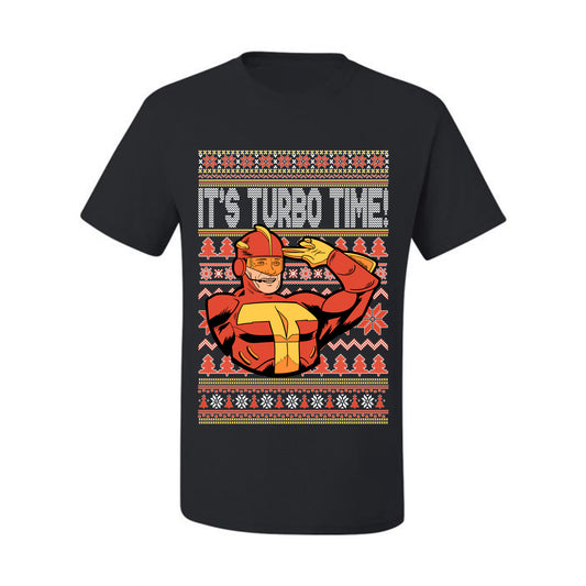 Ugly Xmas Graphic  T-shirt  Turboman It's Turbo Time! Ugly Christmas T-shirt  Ugly Christmas  Men's T-Shirt