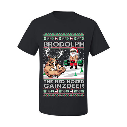 Ugly Graphic Xmas  T-shirt  Brodolph Santa Working Out Gym the Red Nosed Gainzdeer Wild Bobby Ugly Christmas T-shirt  Ugly Christmas  Men's T-Shirt