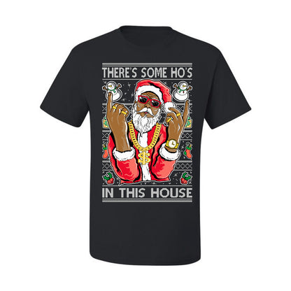 Ugly Holiday T-shirt Graphic Black Santa Claus Gangster Bling Ho's In This House,  Ugly Christmas T-shirt  Ugly Christmas  Men's T-Shirt