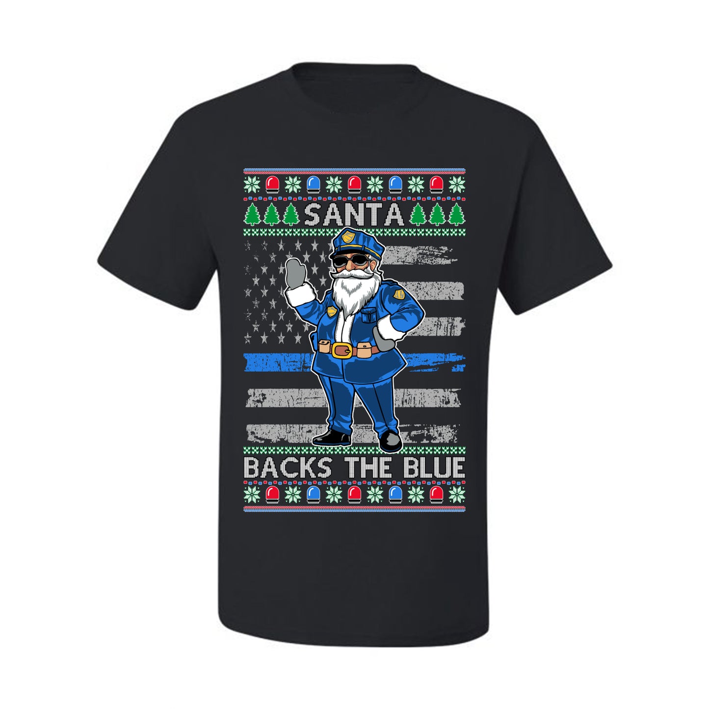 Santa Backs the Blue, Christmas Gifts, Funny Xmas Gift Idea, Ugly Christmas Sweater Men's T-Shirt