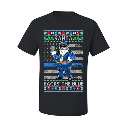Santa Backs the Blue, Christmas Gifts, Funny Xmas Gift Idea, Ugly Christmas Sweater Men's T-Shirt